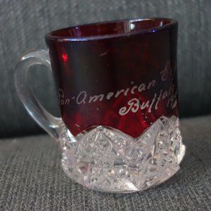 Pan American Expo Buffalo 1901 Rub Red Flash Glass with Handle Lou Florette